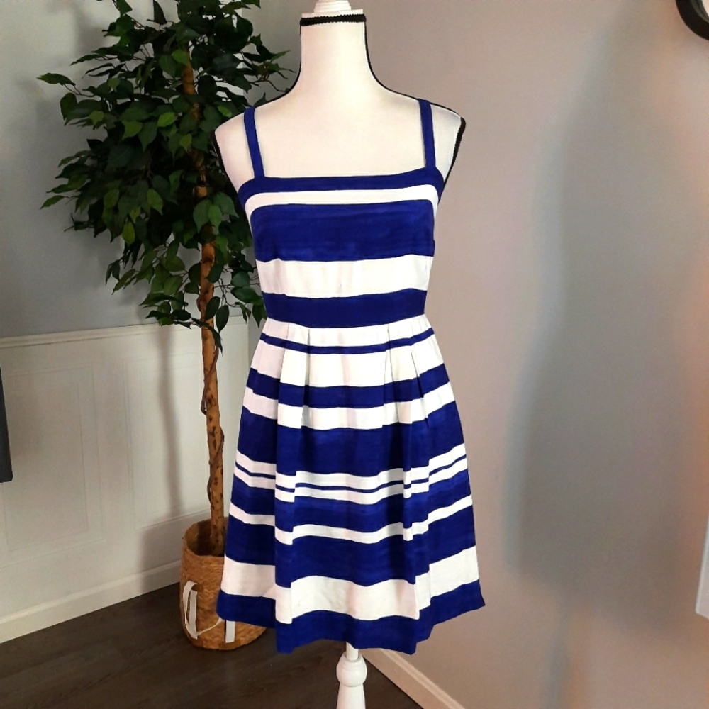 LOFT Fully Lined Striped Fit n Flare Tank Dress 2